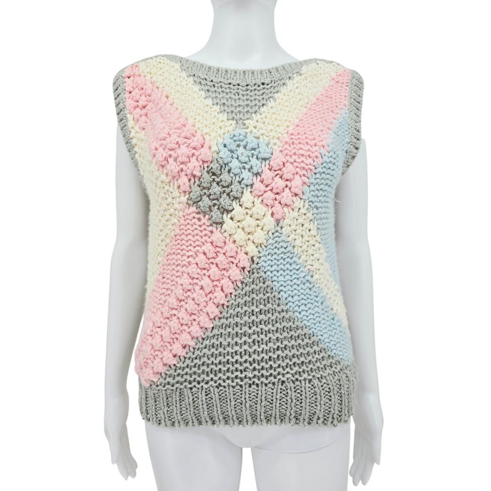 Vintage Women's Pull Over Sleeveless Sweater Pink Gray M